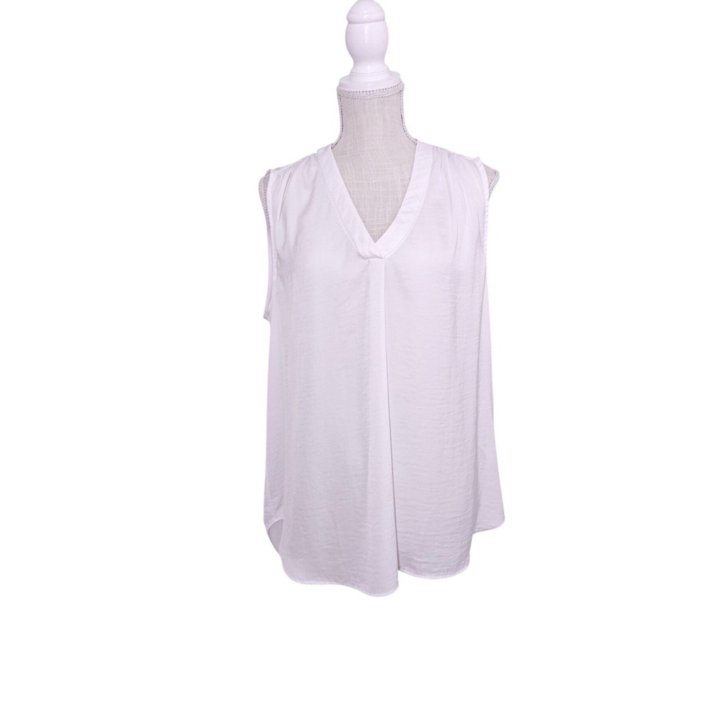 Alfani Womens White Sleeveless V-Neck Blouse Semi Sheer Soft Top XL